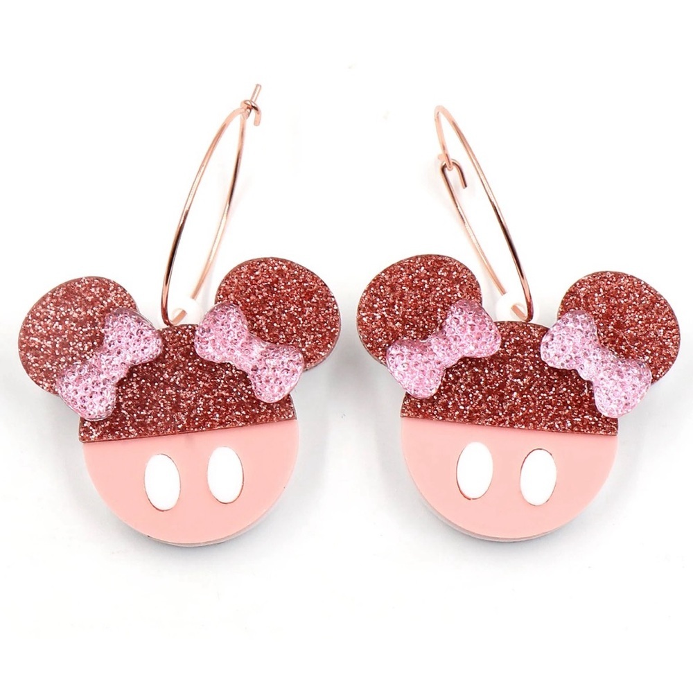 Minnie Mouse Pink Glitter w/ Bows earrings NWT